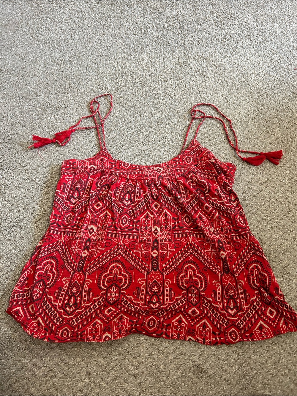 Lucky Brand Red Printed Tie-Shoulder Camisole